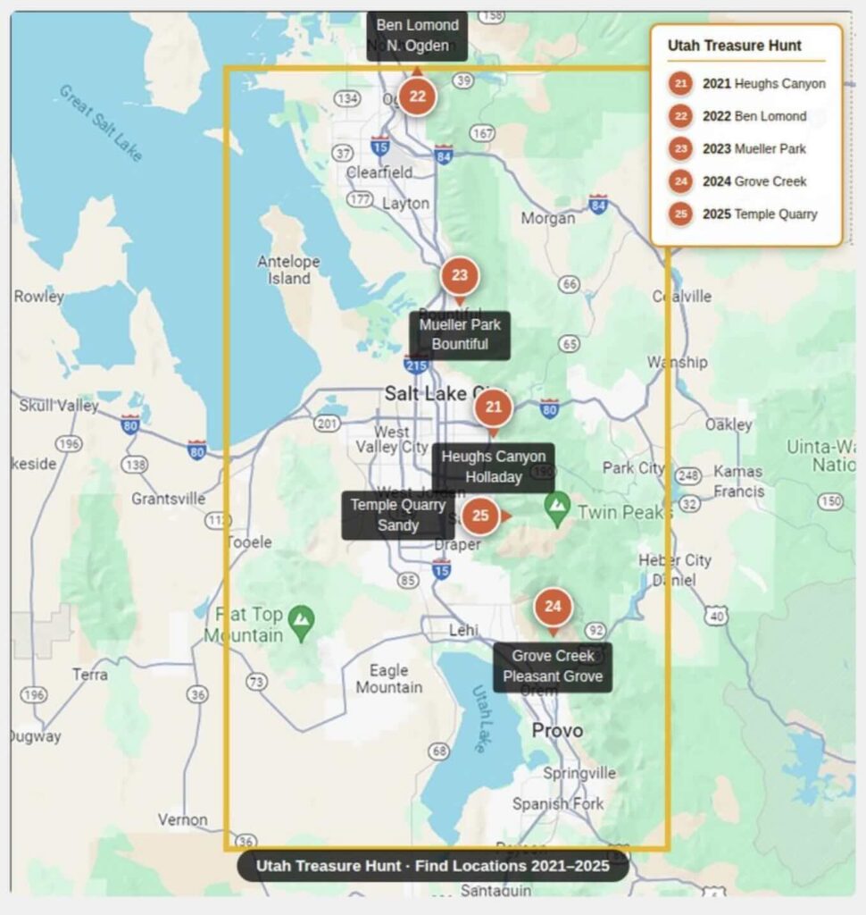 Utah Treasure Hunt find locations by Cache Me Outside