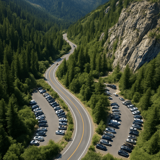 Northern Utah canyon parking on busy day