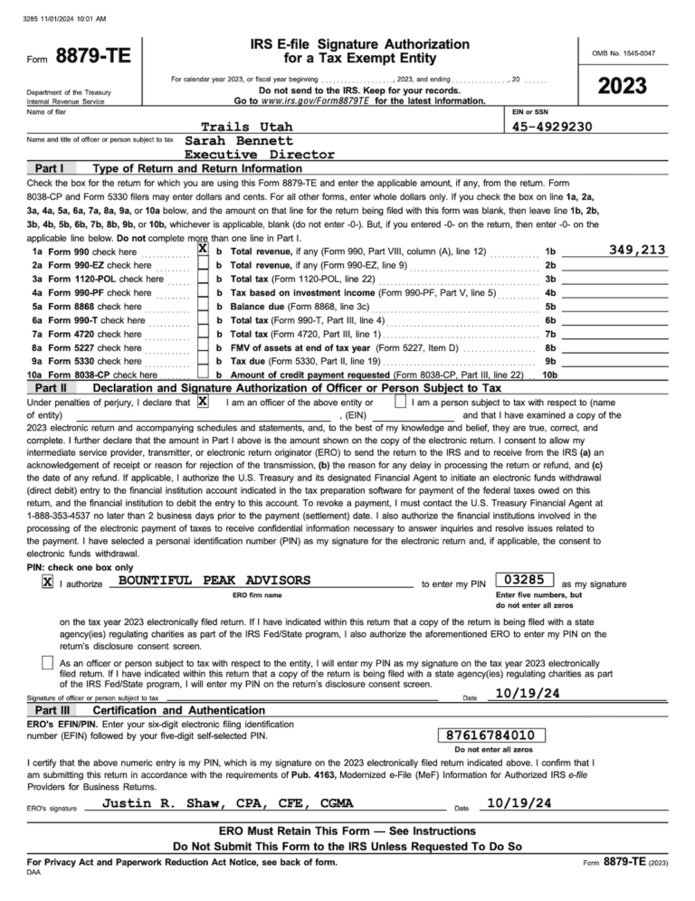 Trails Utah 12-31-23 Form 990