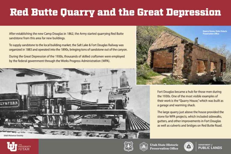 Red Butte Quarry and the Great Depression trail signage
